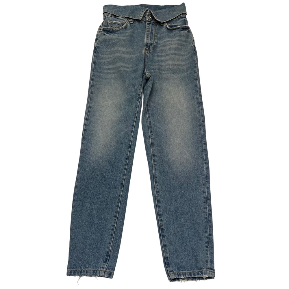 BDG Urban Outfitters Blue Denim Retro Fold Over Waist Straight Leg Jeans Size 24